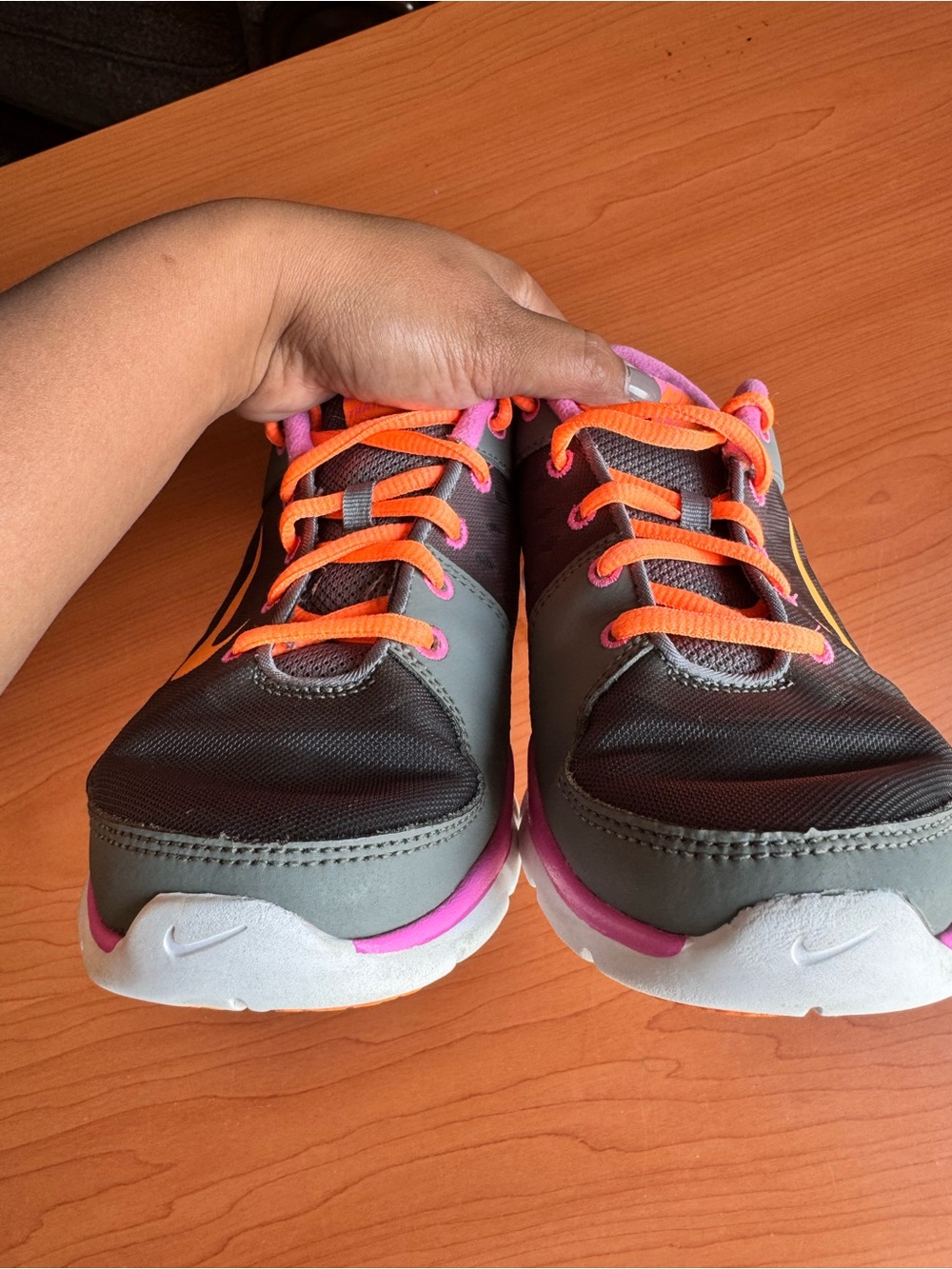 Nike Women’s Gray Athletic Sneakers with Pink Trim and Orange Lace